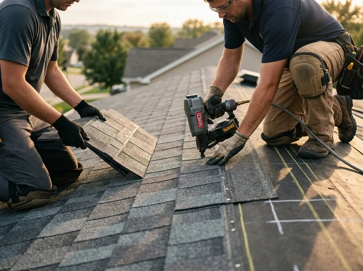 Professional roofer working on a residential roof in Tacoma